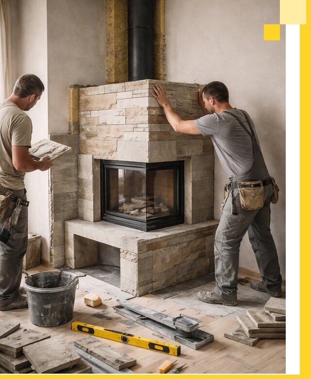 Угловые камины под ключ проект, монтаж и отделка в Сасове