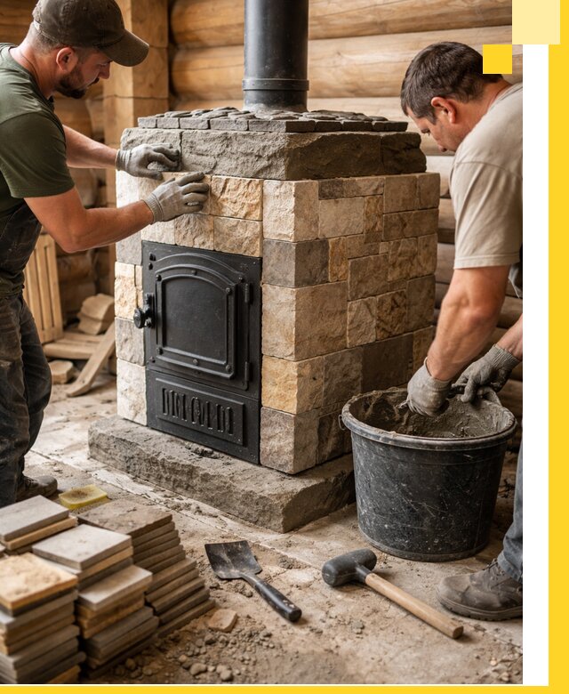 Облицовка банной печи под ключ в Сасове: камень и плитка