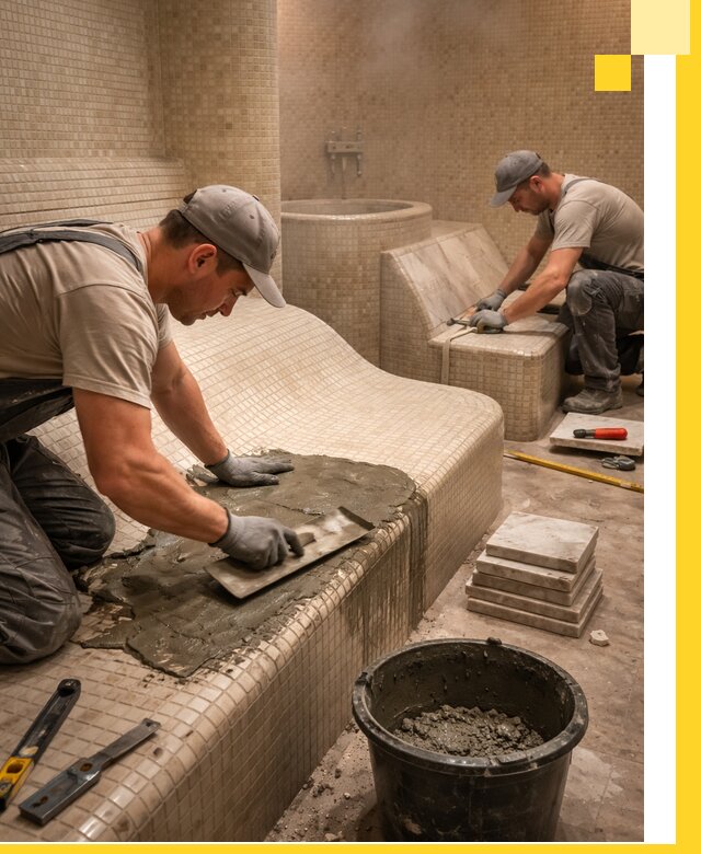 Лежаки для хамама под ключ в Сасове, проект и монтаж