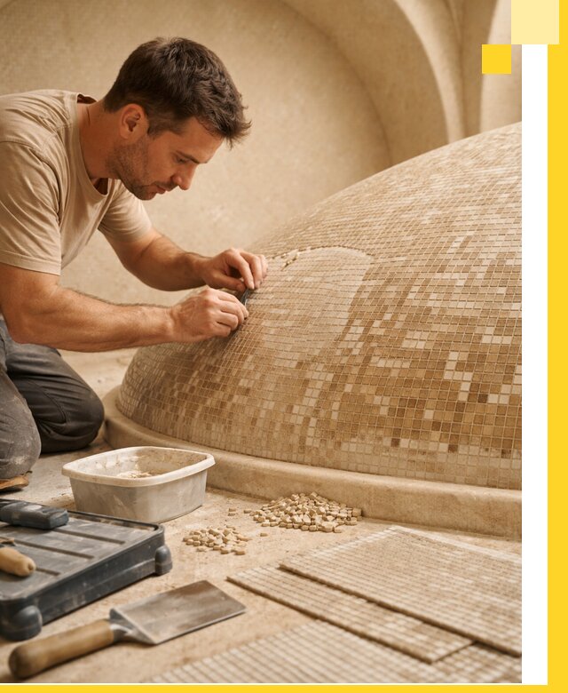 Профессиональная укладка мозаики для хамама под ключ в Сасове